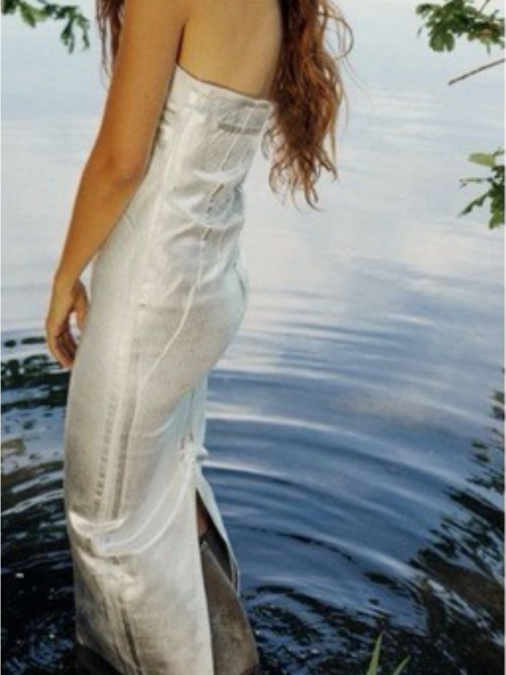 Zara silver denim Strapless Silver Maxi Dress - Elegant Evening Gown photoshoot - Picture 3 of 16